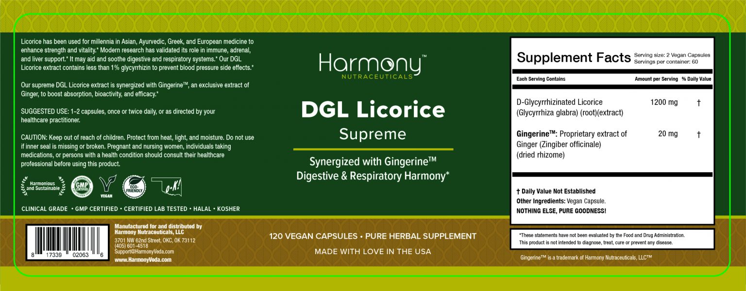 DGL Licorice Deglycyrrhizinated Ayurveda Capsules Harmony Veda